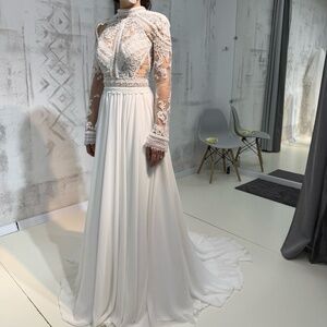 Boho Wedding Dress with Detachable Sleeves